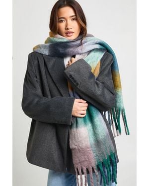 Boohoo Oversized Check Tassel Fluffy Scarf - Grey