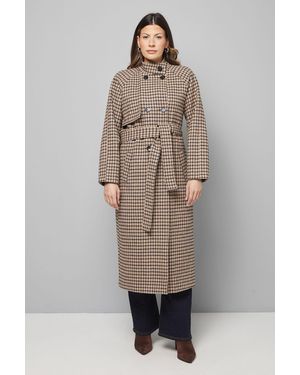 Wallis Wrap Funnel Neck Check Coat - Natural