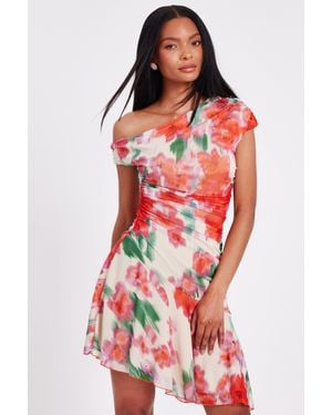 Quiz Mesh Floral Mini Dress - Red