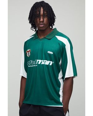 BoohooMAN Tall Oversized Boxy Ofclman Moto Panel Sports Top - Green