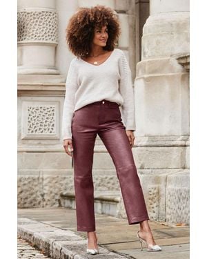 Sosandar Wine Leather Straight Leg Trousers - Red
