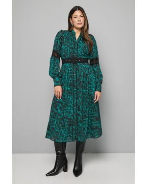Wallis Leopard Print Button Midi Dress - Green