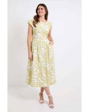 Wallis Floral Ottoman Fit & Flare Midi Dress - Yellow