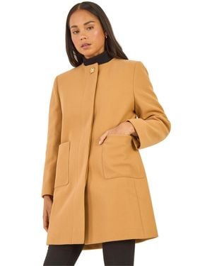 Roman Petite Patch Pocket Buttoned Coat - Natural