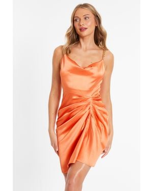 Quiz Satin Ruched Mini Dress - Orange