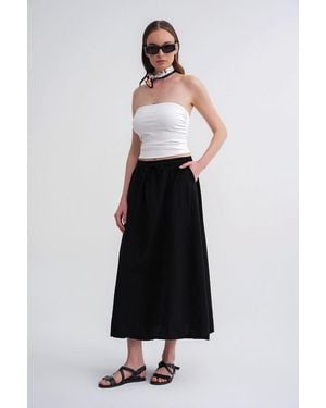 MixRay High-Waisted Poplin Skirt With Drawstring Detail - White