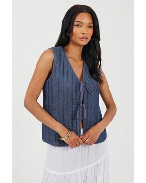 Brave Soul Padded Vest With Tie Front - Blue