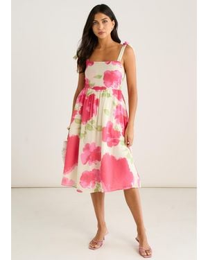 Gini London Floral Tie Straps Midi Dress - Pink
