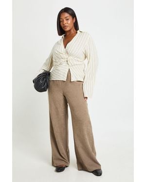 Boohoo Plus Wide Leg Trouser - Natural