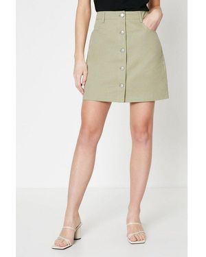 Dorothy Perkins Button Front Twill Skirt - Green