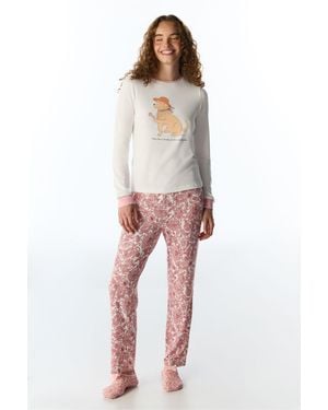 Penti Kırık Countryside Dog Pattern Long Sleeve Pyjama Top - White
