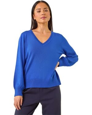 Roman Petite V-Neck Knit Jumper - Blue