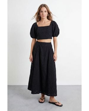 Warehouse High Waist Embroidered Cotton Skirt With Pockets - Black