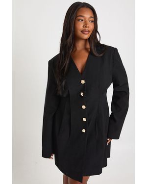 Boohoo Plus High Neck Lace Satin Structured Mini Dress - Black