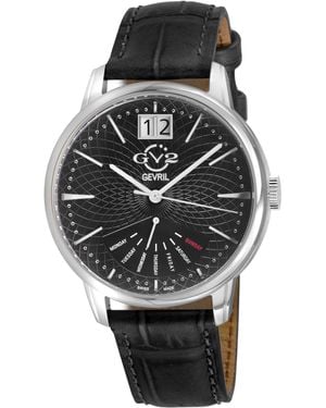 Gv2 Rovescio Ss Case, Dial With Embossed Texture, Genuine Italian Handmade Leather Strap - Black