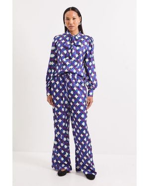 PRINCIPLES Printed Satin Elastic Waist Trousers - Blue