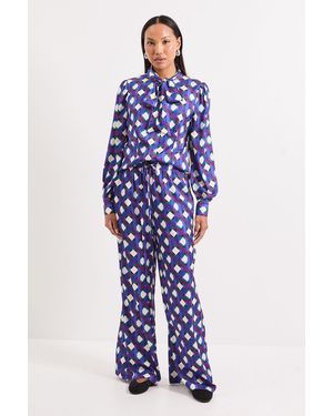 PRINCIPLES Printed Satin Elastic Waist Trousers - Blue