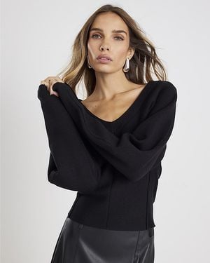River Island Top Knitted Structured Long Sleeve Viscose - Black