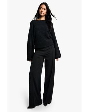 Boohoo Crepe Pintuck Wide Leg Trouser - Black