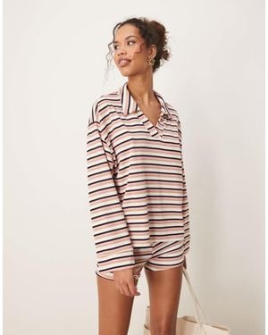 ASOS Long Sleeve Rugby Collar Top Co-Ord - White