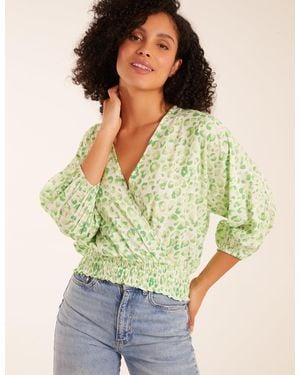 Blue Vanilla Elasticated Sleeve Wrap Front Elastic Hem Top - Green