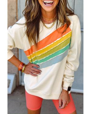 Azura Exchange Abrikozen Regenboog Kleurblok Gestreepte Pullover Sweatshirt - Grijs