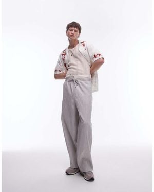 TOPMAN Premium Wide Leg Textured Trousers - White