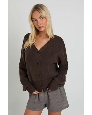 Boohoo Premium Rib Button Through Knitted Cardigan - Black