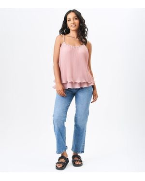 Gini London Diamante Trim Double Layer Pleated Cami - Blue