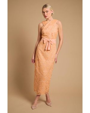 Oasis Embroidered Mesh Lace Halterneck Midi Dress - Natural