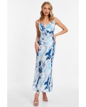 Quiz Satin Marble Print Midi Dress - Blue