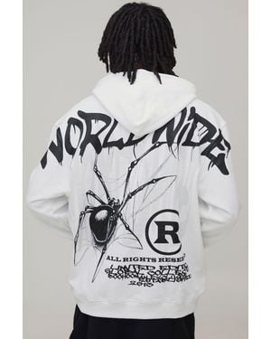BoohooMAN Oversized Over Seams Spider Print Hoodie Cotton - Grey