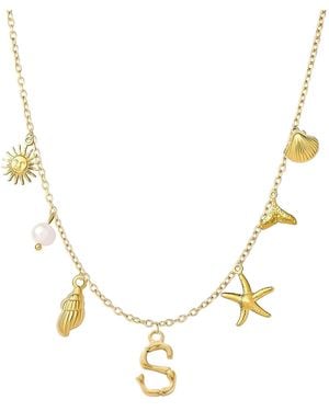 The Jewellery Stockroom Plated Sea And Initial Life Statement Charm Necklace - Metallic