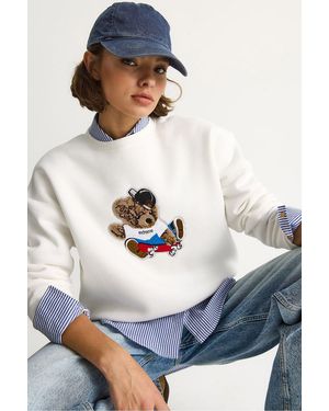 Bianco Lucci Embroidered Crew Neck Long Sleeve Sweatshirt - Blue