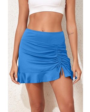 Everyday the Label Vrouwen Rimpel Elastische Taille Zwemo Skirt - Blauw