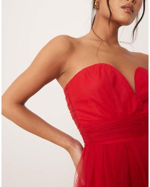 strapless open back dress Evangeline Bow-Detail Lace-Up Corset Mini Dress in Berry Red