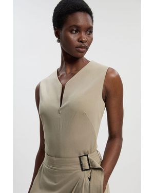 Karen Millen Polished Viscose Sleeveless Tailored Zip Front Top - Natural