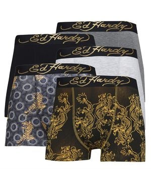 Ed Hardy 5 Pack Cotton Breathable Boxers Underwear - Black