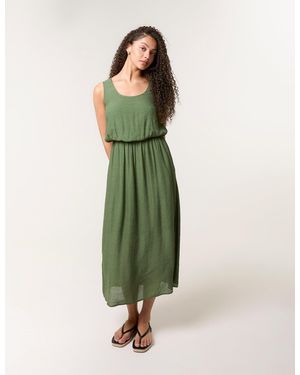 Blue Vanilla Plain Puff Ball Midi Dress - Green