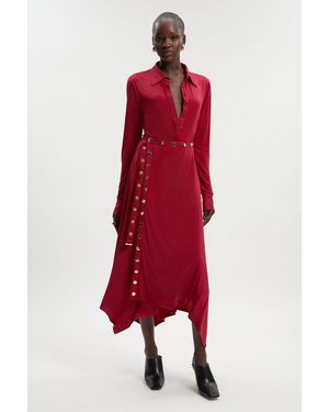 Karen Millen Drapey Crepe Hanky Hem Eyelet Detail Maxi Skirt - Red