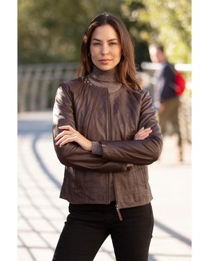 Ashwood Leather 'Chambery' Collarless Real Jacket - Brown