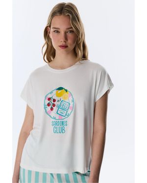 Penti Hailey Food Print Short Sleeve T-Shirt Pyjama Top - White