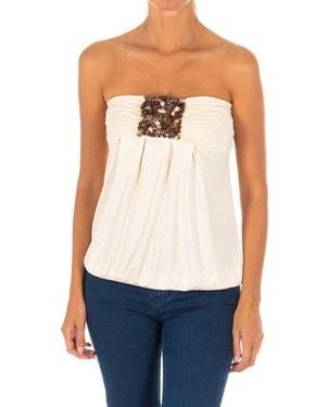 Met Sleeveless T-Shirt With Wide Knit Top Effect 10Dmt0084 - White