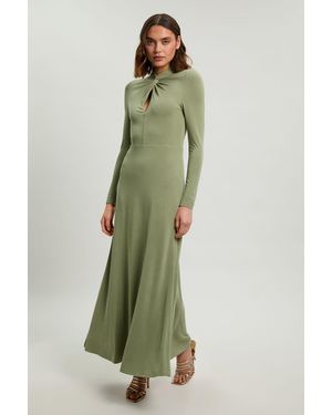 Karen Millen Petite Long Sleeve Jersey Maxi Dress - Green