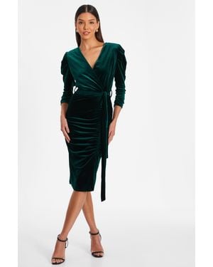 Quiz Petite Bottle Velvet Midi Dress - Black