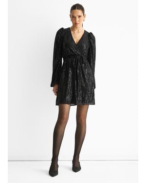 Gini London Sequin V Neck Belted Mini Dress - Black