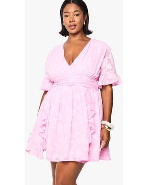 Boohoo Plus Burnout Floral Angel Sleeve Skater Dress - Pink