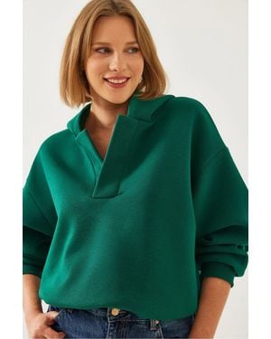 Bianco Lucci Relaxed Fit Hooded Long Sleeve Hoodie - Green