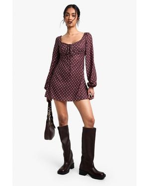 Boohoo Polka Dot Milkmaid Mini Dress - Purple