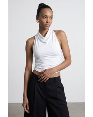 Dilvin Sleeveless Backless Cowl Neck Blouse - White